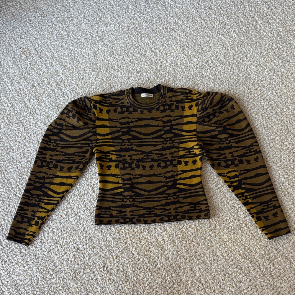 Ulla Johnson Women’s Crewneck Sweater - Black and Gold Tiger Stripe